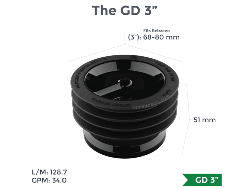 Green Drain - GD3 - 3" Waterless Drain Trap Seal